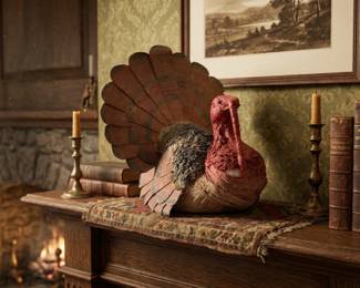 PAPER MACHE TOM TURKEY HOLIDAY CENTERPIECE