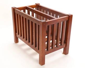 ARTS & CRAFTS STYLE SLATTED OAK MAGAZINE RACK