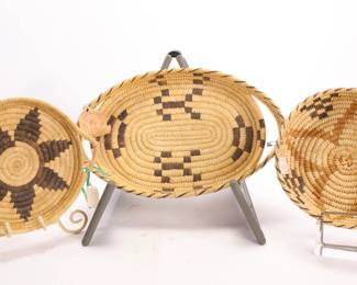 3 PAPGO NATIVE AMERICAN COILED YUCCA BASKETS