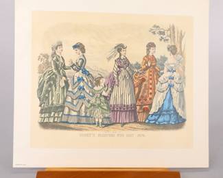 1870 GODEY HAND-COLORED FASHION PLATE PRINT