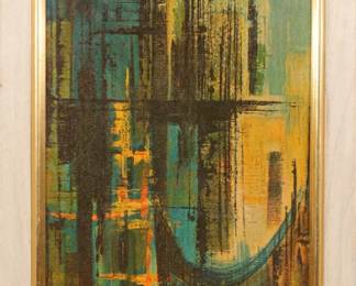 MID-CENTURY MODERN ABSTRACT CITYSCAPE PAINTING
