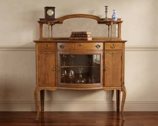 VICTORIAN TIGER OAK MIRRORED BOW FRONT SIDEBOARD