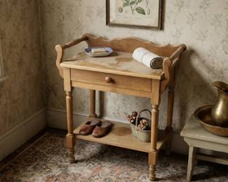 19c VICTORIAN SOLID OAK COTTAGE WASH STAND