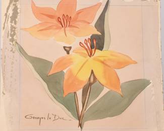 GEORGES LE DUC 1938 ORIG ART DECO GOUACHE LILIES