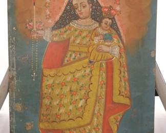 1884 PATRON ST OF MINERS OIL/TIN RETABLO PAINTING