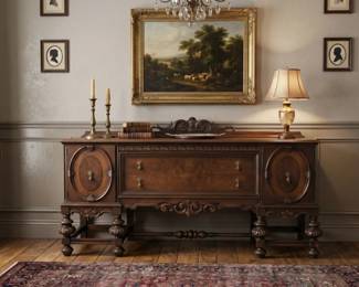 JACOBEAN REVIVAL CARVED WALNUT SIDEBOARD BUFFET