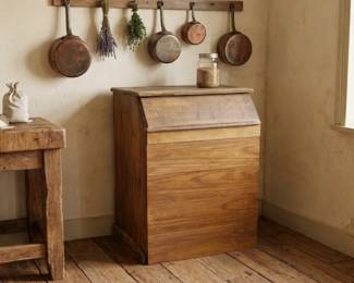 19c PRIMITIVE PINE SLANT-FRONT FLOUR / STORAGE BIN