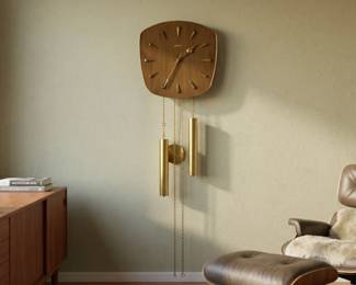 JUNGHANS MID-CENTURY MOD TEAK & BRASS WALL CLOCK