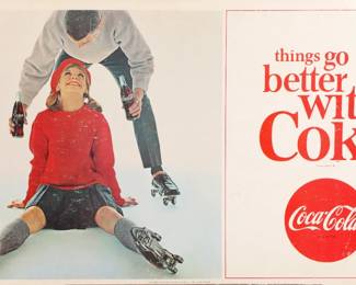 '64 COCA-COLA CARDBOARD WINDOW ADVERTISING SIGN