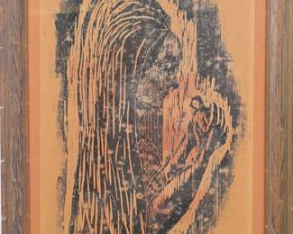 MARY BURNS "SILENT" MID-CENTURY WOODBLOCK PRINT