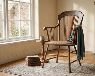 c.1900 EDWARDIAN OAK WINDSOR CAPTAIN'S ARMCHAIR