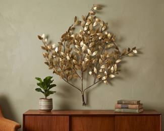 60" MID-CENTURY MODERN BRASS TREE WALL SCULPTURE