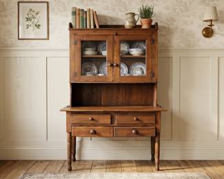 AMERICAN PRIMITIVE PINE SOW-BELLY KITCHEN HUTCH