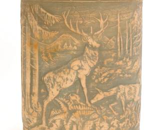 1920s ROBINSON RANSBOTTOM DEER STAG ELK STONEWARE JAR