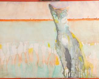 ZALE STRATMEYER VERY LARGE CAT WATERCOLOR PAINTING
