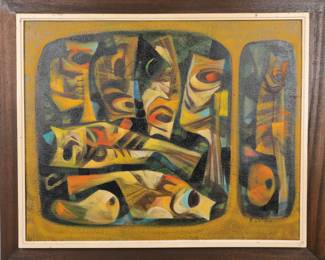 KENNETH SITTS MID-CENTURY MODERN CUBISM PAINTING