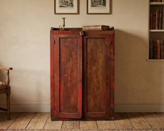 AMERICAN PRIMITIVE RED-WASHED PINE JELLY CUPBOARD