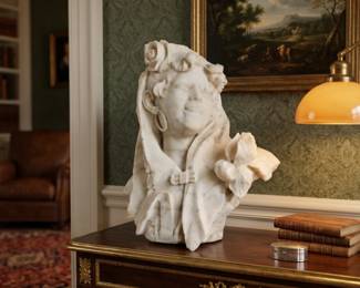 ART NOUVEAU CARVED MARBLE BUST OF YOUNG WOMAN