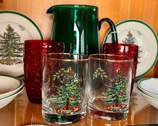Spode Christmas Tree Fine China, Red glass goblets, and more