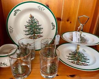 Spode Christmas Tree Fine China, Red glass goblets, and more