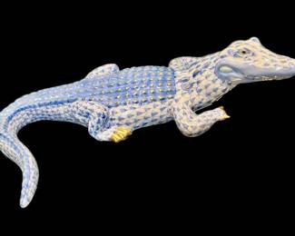 Large 8" Herend Handcrafted Porcelain Alligator w/24K Gold Accentes