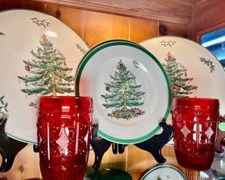 Spode Christmas Tree Fine China, Red glass goblets, and more