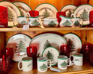 Spode Christmas Tree Fine China, Red glass goblets, and more