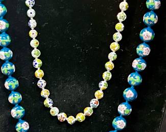 Vintage Hand-Knotted Cloisonné Bead Necklaces