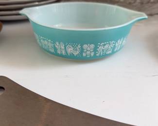 vintage Pyrex Amish Butterprint turquoise casserole dish