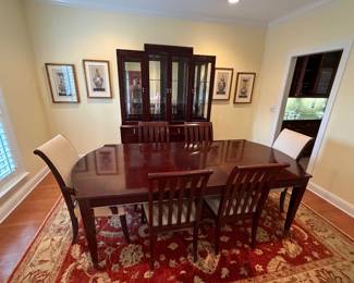 Ethan Allen dining table and china cabinet, wool rug