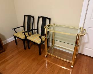Bar cart and accent chairs