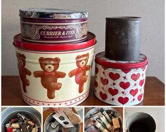 266 fourvintagedecorativetinswithconten