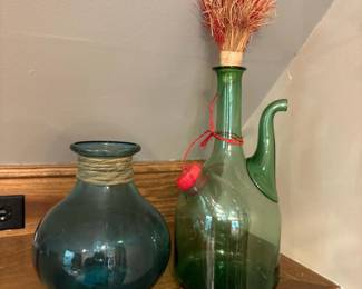019 pairofgreenglassdecorativebottles