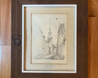 235 framedpencildrawingtheoldnorthchur