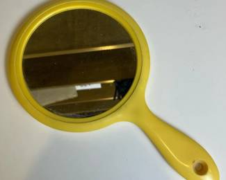 243 vintageyellowhandheldmirrormadeinh
