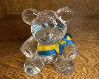 108 clearglassteddybearfigurinewithblu