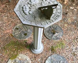 216 metalpedestalsundialwithbotanicalre
