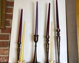 166 setof6tapercandleholdersmetalwood