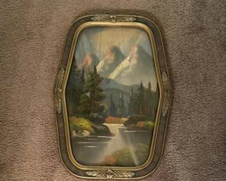 016 11x16vintageframedoilpaintingmoun