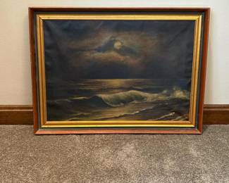 014 215x16vintageframedmoonlitseascap