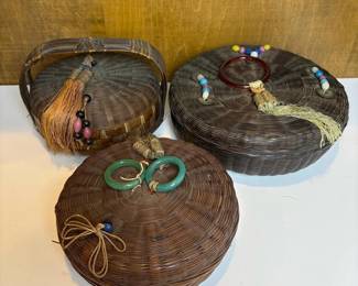 159 3vintagewovenreedsewingbaskets