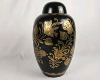 067 vintageindianbrassurnvaseblackgold
