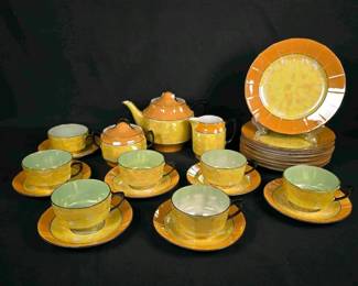 349 germanartdecoporcelainteasetorange