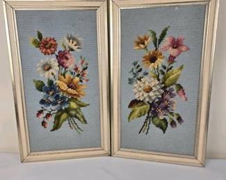 096 vintagepairfloralneedlepointwallart