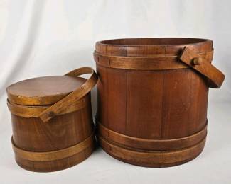 131 pairofvintagewoodenfirkinbuckets