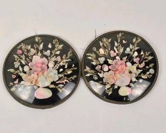 094 vintageshellartwallplaquespairflor