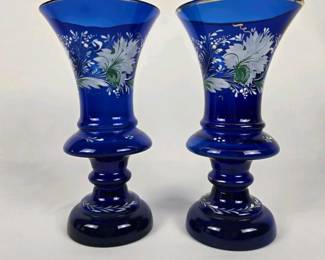 241 pairofcobaltbluebohemianglassvases