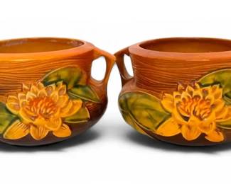 Roseville Pottery DoubleHandled Brown Water Lily Bowls