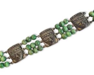 Mexican Sterling Silver Carved Face Mask Bracelet 49.84g