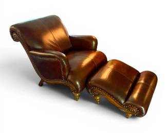 Cognac Brown Leather Armchair Ottoman